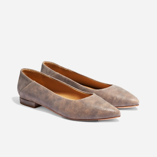 Fina Pointed Toe Flat Greige Snake