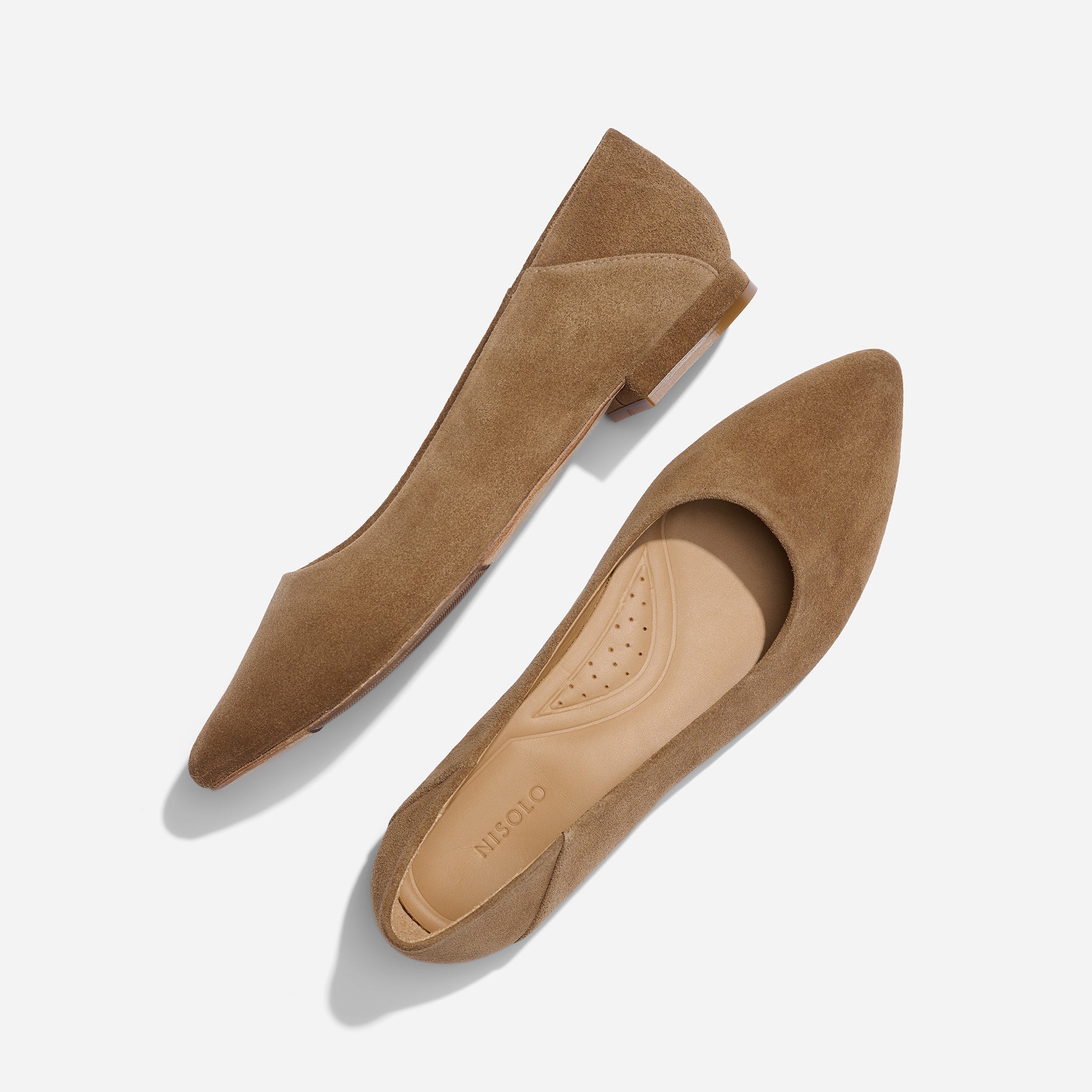 Fina Pointed Toe Flat Taupe Suede