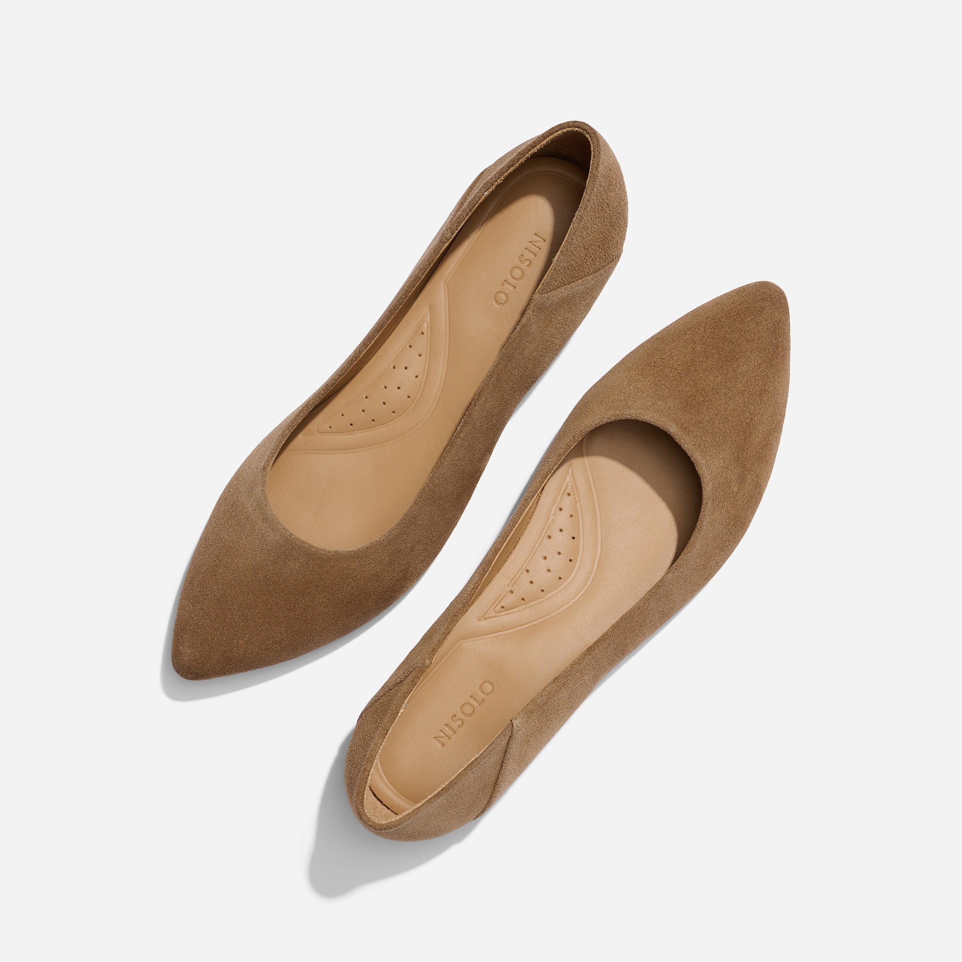 Fina Pointed Toe Flat Taupe Suede