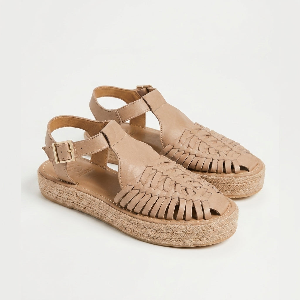 Huarache T-Strap Espadrille Sandal Almond