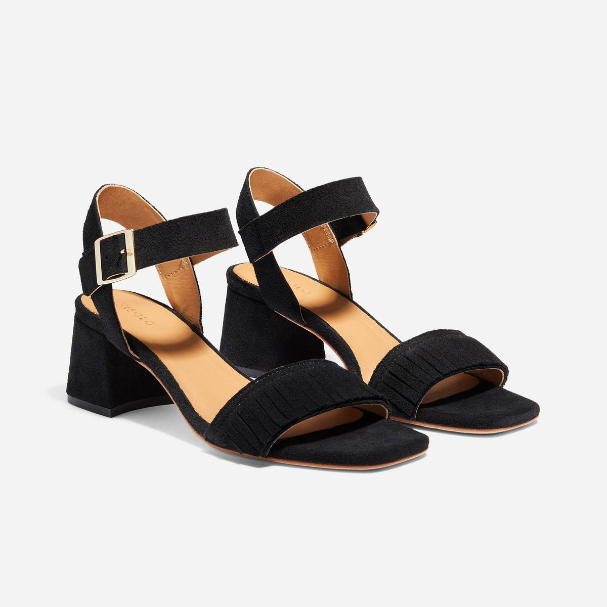 Stella Fringe Heel Sandal Black Suede