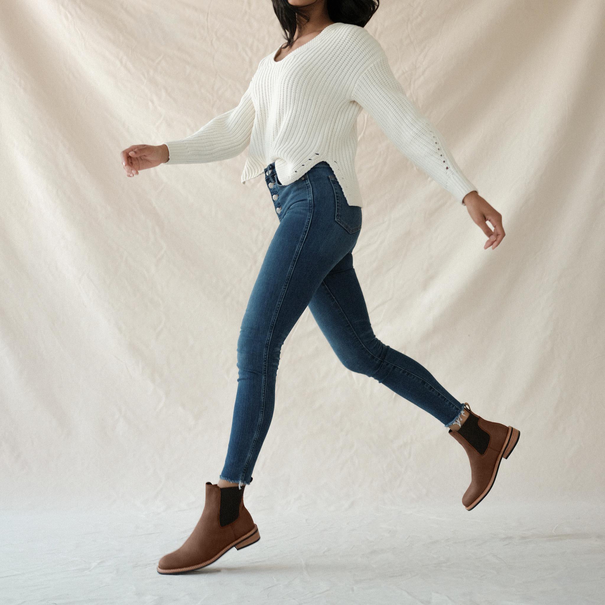 Image 2 of the Carmen Chelsea Boot Brown on model