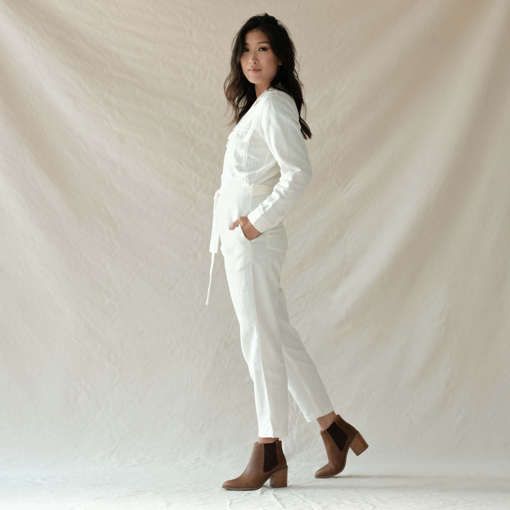 Image 2 of the Heeled Chelsea Commuter Boot Brown on model