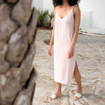 Image 3 of the Isla Woven Slide Sandal Bone on model